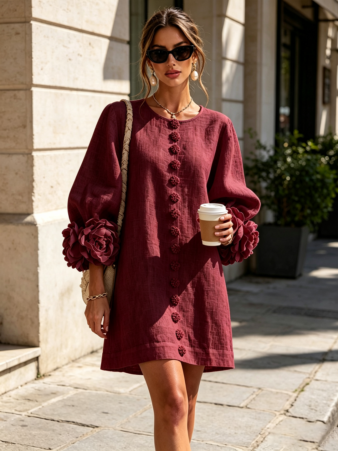 Flora — Vestido Mini con Puños Florales