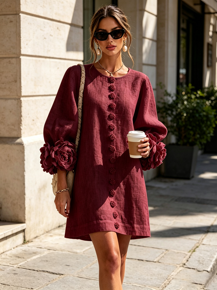 Flora — Vestido Mini con Puños Florales