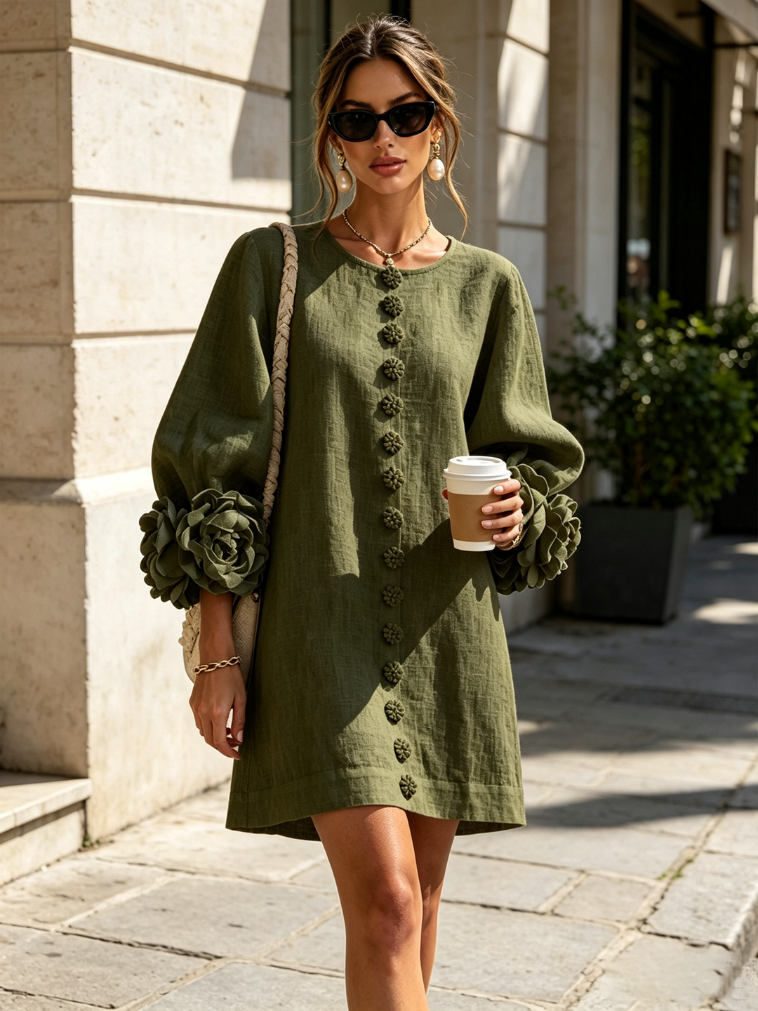 Flora — Vestido Mini con Puños Florales