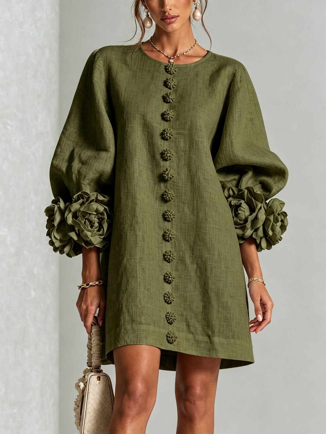 Flora — Vestido Mini con Puños Florales