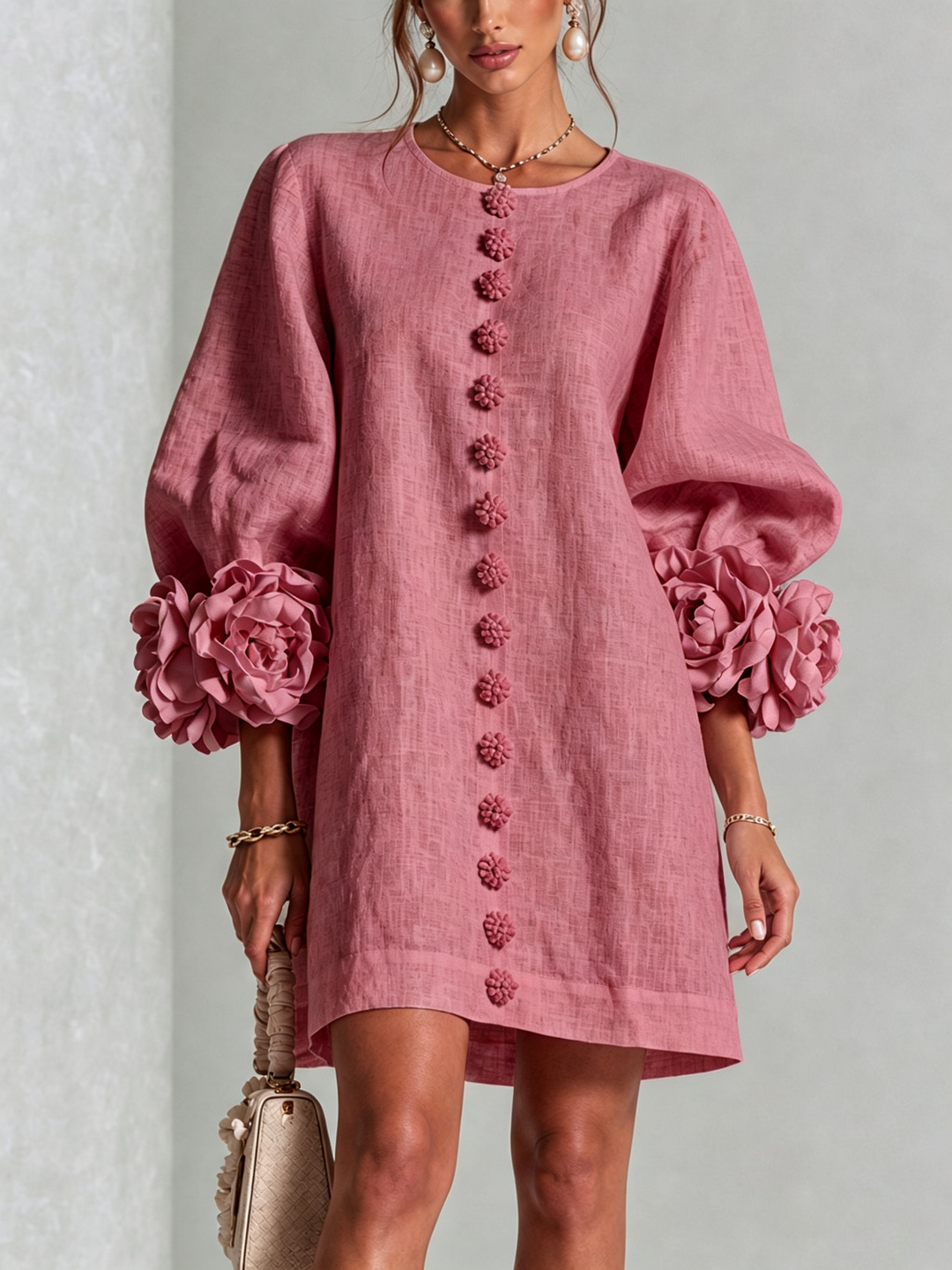 Flora — Vestido Mini con Puños Florales