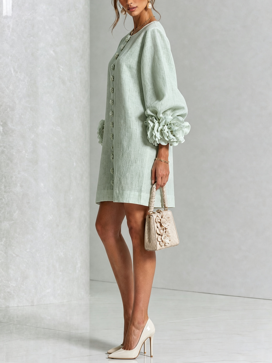 Flora — Vestido Mini con Puños Florales