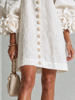 Flora — Vestido Mini con Puños Florales