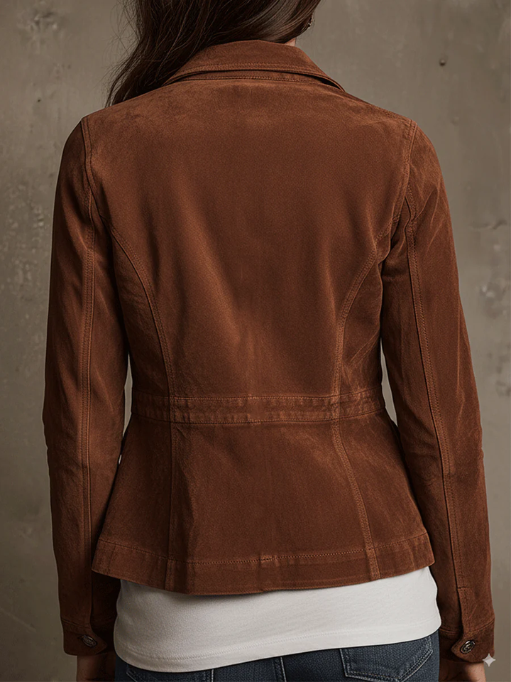 Chaqueta vintage marrón de ante sintético con múltiples bolsillos