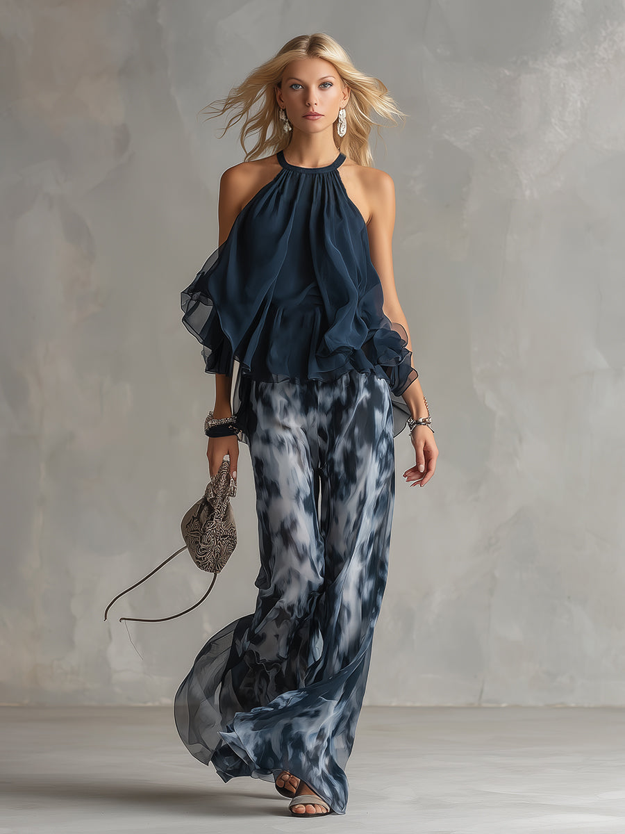 Laura | Conjunto elegante con top fluido y pantalones anchos