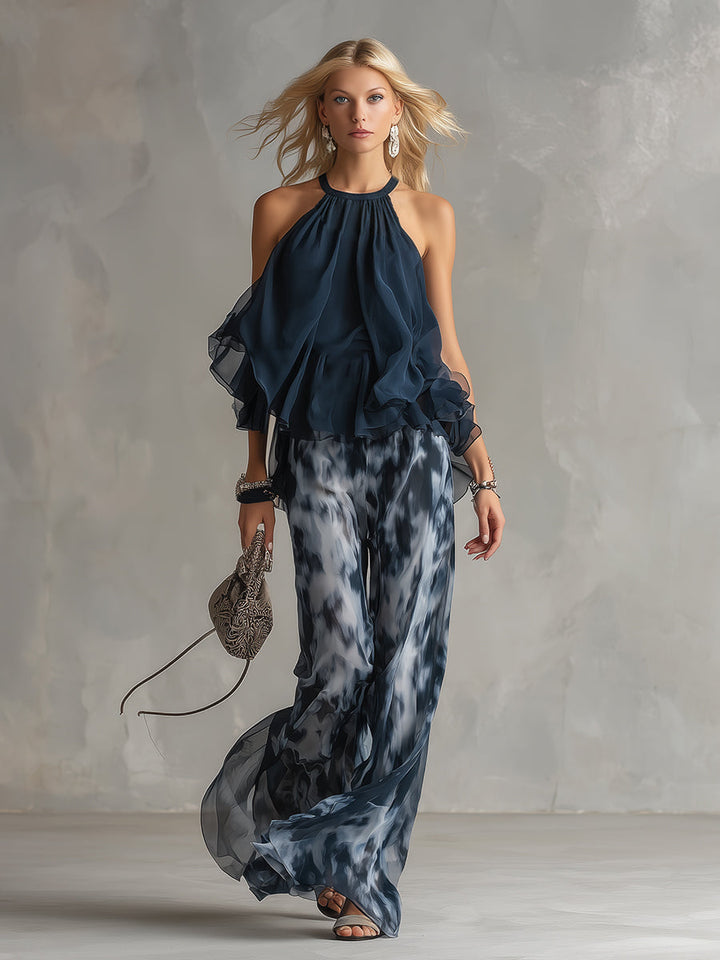 Laura | Conjunto elegante con top fluido y pantalones anchos