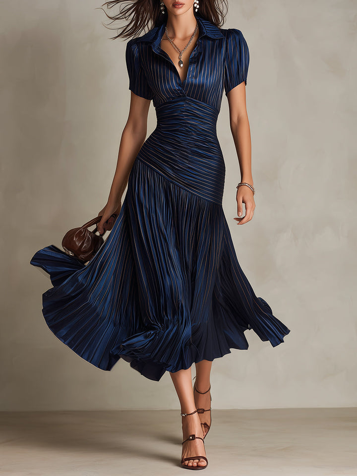 Lina | Vestido midi ajustado y plisado retro