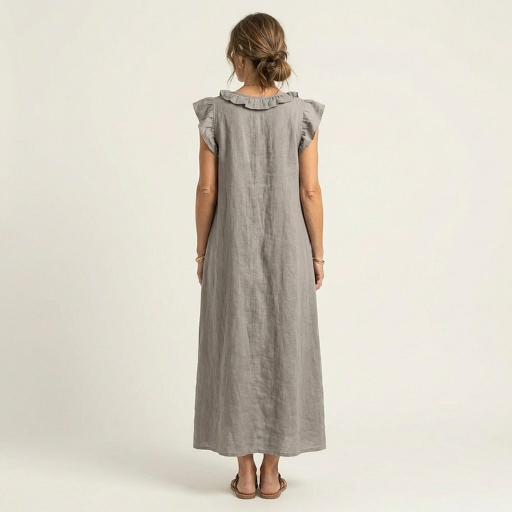 Marina | Vestido largo de lino con cuello en V