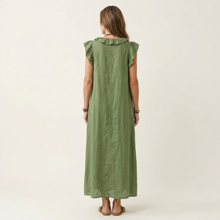 Marina | Vestido largo de lino con cuello en V