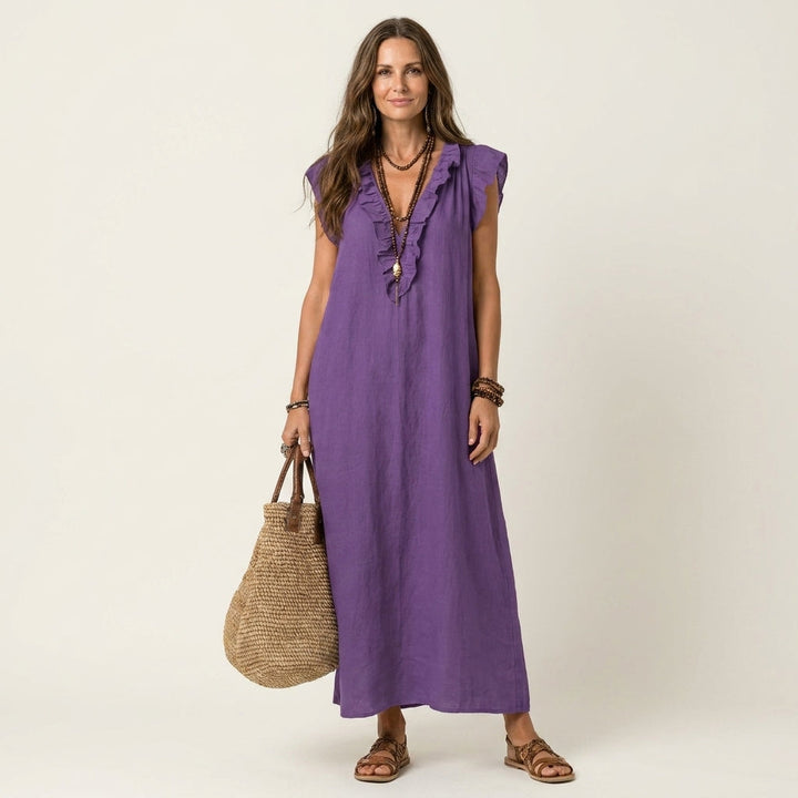 Marina | Vestido largo de lino con cuello en V