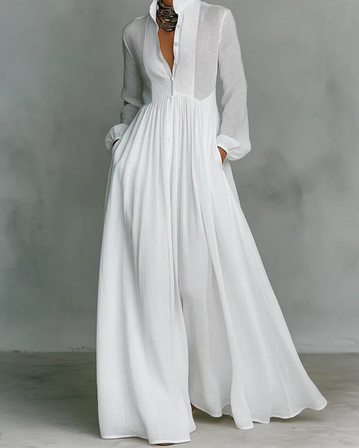 Celina — Vestido Largo con Botones y Línea Fluida