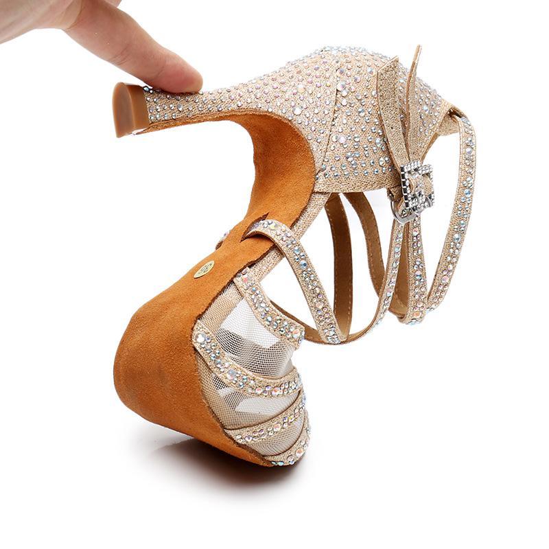 Zapatos de baile latino con tacón personalizados y purpurina brillante para mujer