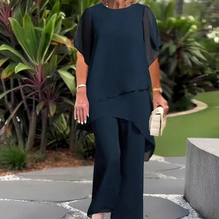 Conjunto de dos piezas para mujer: un top asimétrico con mucho encanto y unos pantalones de pierna ancha