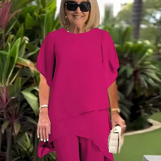 Conjunto de dos piezas para mujer: un top asimétrico con mucho encanto y unos pantalones de pierna ancha