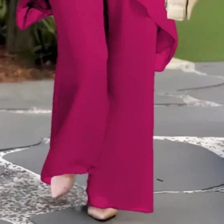 Conjunto de dos piezas para mujer: un top asimétrico con mucho encanto y unos pantalones de pierna ancha