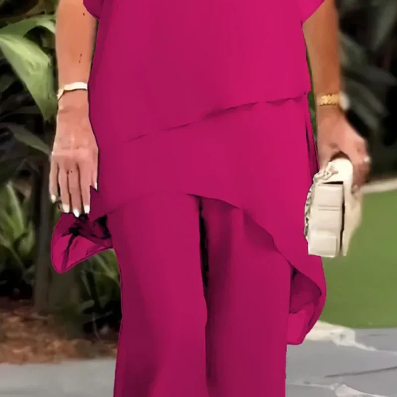 Conjunto de dos piezas para mujer: un top asimétrico con mucho encanto y unos pantalones de pierna ancha